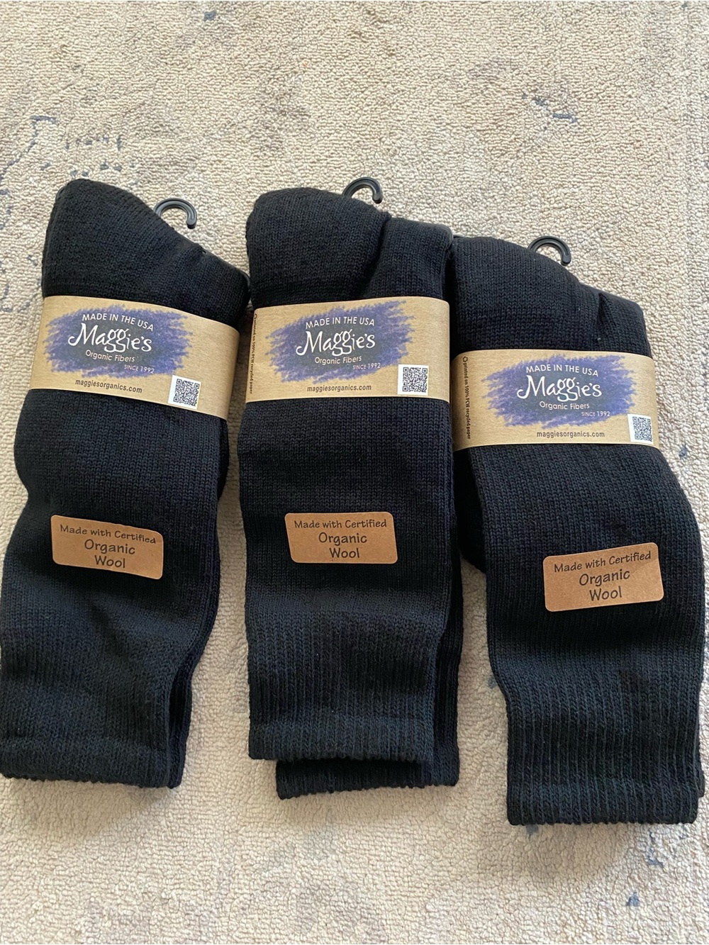 Maggie's Organic Wool Knee Socks 3-pack Size Large 9-11 Warm Thick Hiking